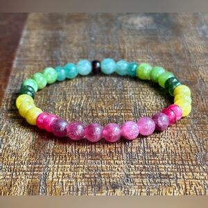 Crystal Bead Bracelet Inspiration Mixed Tourmaline Lepidolite Yellow Pink Green